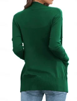 New Women's Cardigan Casual Soft Solid Color Crew Neck Pocket Long Sleeve Regular Tops Knit Daily Black Green Spring Fall Women Cardigans & Outerwears