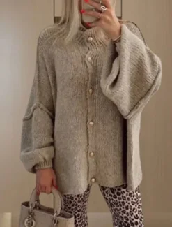 Best Women's Cardigan Casual Soft Pure Color Ribbed Turtleneck Buttons Knitted Long Sleeve Regular Tops Knit Outdoor Daily Weekend White Army Green Fall Winter Women Cardigans & Outerwears