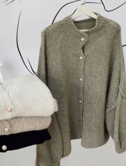 Best Women's Cardigan Casual Soft Pure Color Ribbed Turtleneck Buttons Knitted Long Sleeve Regular Tops Knit Outdoor Daily Weekend White Army Green Fall Winter Women Cardigans & Outerwears