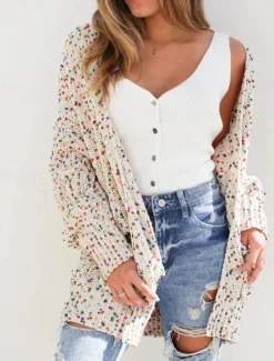 New Women's Cardigan Casual Sweater Casual Soft Paisley Ribbed V Neck Knitted Long Sleeve Regular Tops Knit Outdoor Daily Weekend Fall Winter Women Cardigans & Outerwears