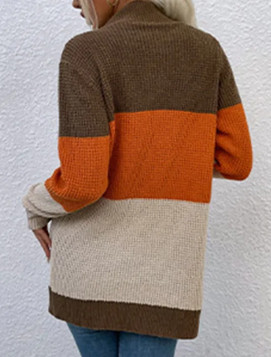 Discount Women's Cardigan Casual Sweater Casual Soft Color Block V Neck Knitted Long Sleeve Regular Tops Knit Outdoor Daily Weekend Blue Brown Fall Winter Women Cardigans & Outerwears