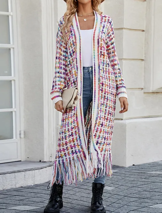 Outlet Women's Cardigan Casual Sweater Casual Soft Geometric Ribbed V Neck Tassel Knitted Long Sleeve Regular Tops Knit Outdoor Daily Weekend Black Pink Fall Winter Women Cardigans & Outerwears