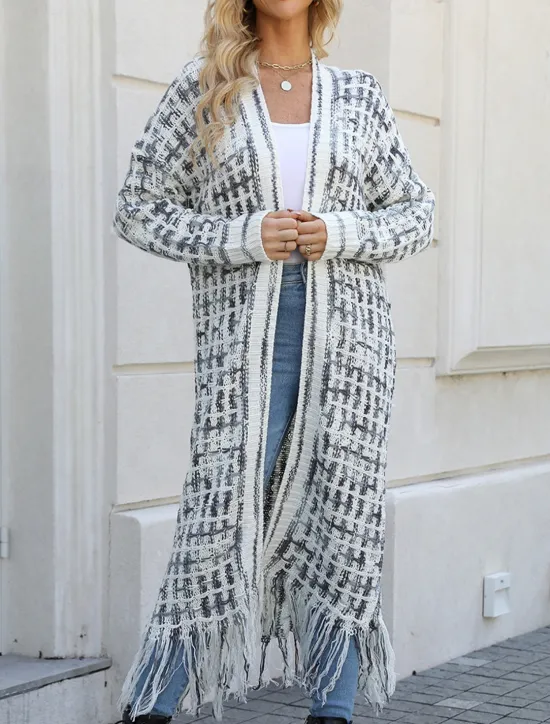 Outlet Women's Cardigan Casual Sweater Casual Soft Geometric Ribbed V Neck Tassel Knitted Long Sleeve Regular Tops Knit Outdoor Daily Weekend Black Pink Fall Winter Women Cardigans & Outerwears
