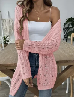 Sale Women's Cardigan Coat Casual Solid Color Ribbed Open Front Knitted Long Sleeve Regular Tops Knit Daily Black White Spring Fall Women Cardigans & Outerwears