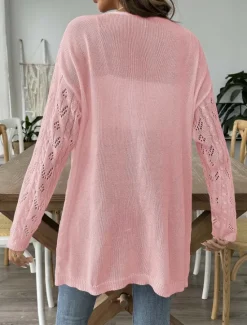 Sale Women's Cardigan Coat Casual Solid Color Ribbed Open Front Knitted Long Sleeve Regular Tops Knit Daily Black White Spring Fall Women Cardigans & Outerwears