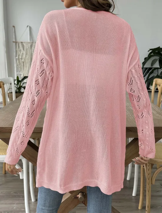 Sale Women's Cardigan Coat Casual Solid Color Ribbed Open Front Knitted Long Sleeve Regular Tops Knit Daily Black White Spring Fall Women Cardigans & Outerwears