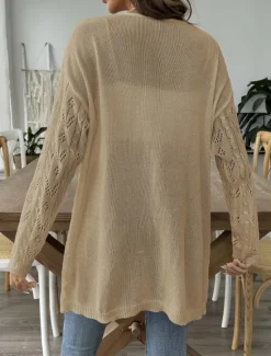 Sale Women's Cardigan Coat Casual Solid Color Ribbed Open Front Knitted Long Sleeve Regular Tops Knit Daily Black White Spring Fall Women Cardigans & Outerwears