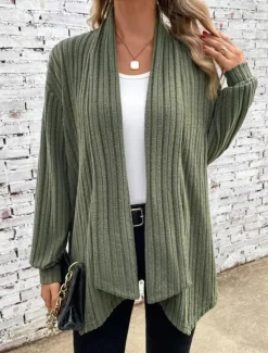 Sale Women's Cardigan Coat Daily Solid Color Ribbed Open Front Knitted Long Sleeve Regular Tops Knit Daily Blue Purple Spring Fall Women Cardigans & Outerwears