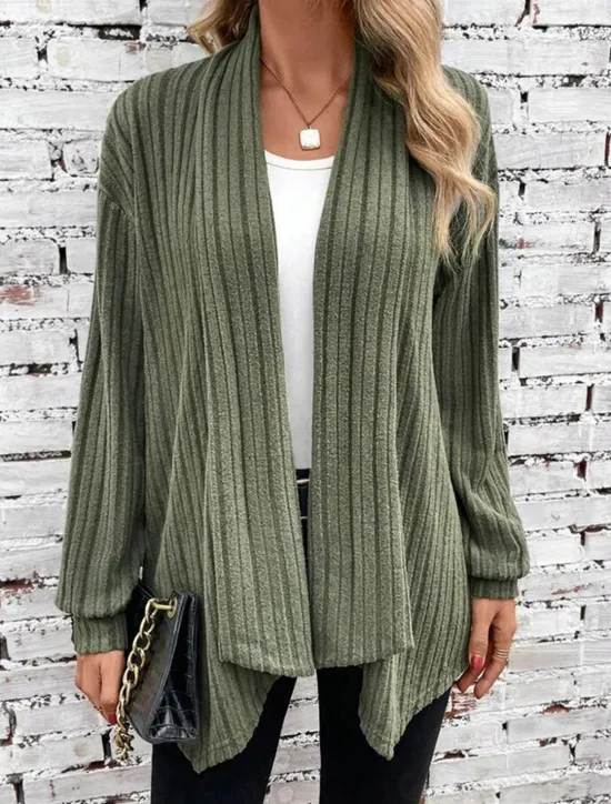 Sale Women's Cardigan Coat Daily Solid Color Ribbed Open Front Knitted Long Sleeve Regular Tops Knit Daily Blue Purple Spring Fall Women Cardigans & Outerwears