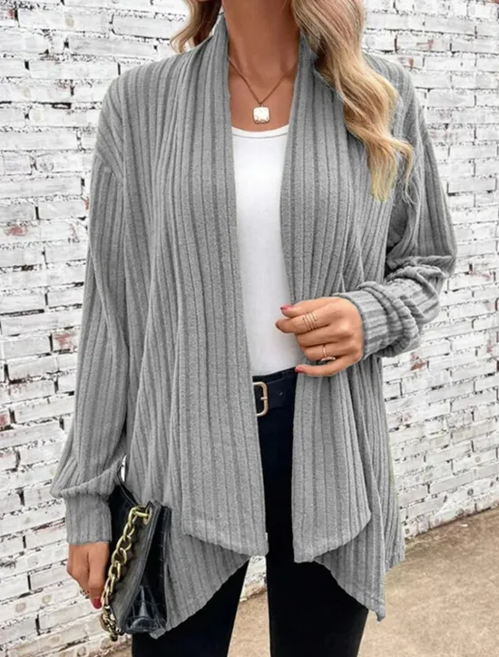 Sale Women's Cardigan Coat Daily Solid Color Ribbed Open Front Knitted Long Sleeve Regular Tops Knit Daily Blue Purple Spring Fall Women Cardigans & Outerwears
