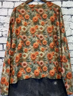 Outlet Women's Cardigan Daily Casual Graphic Print V Neck Floral Knitted Long Sleeve Long Tops Knit Home Work Weekend Fall Winter Women Cardigans & Outerwears|Pullovers & Tops
