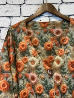 Outlet Women's Cardigan Daily Casual Graphic Print V Neck Floral Knitted Long Sleeve Long Tops Knit Home Work Weekend Fall Winter Women Cardigans & Outerwears|Pullovers & Tops