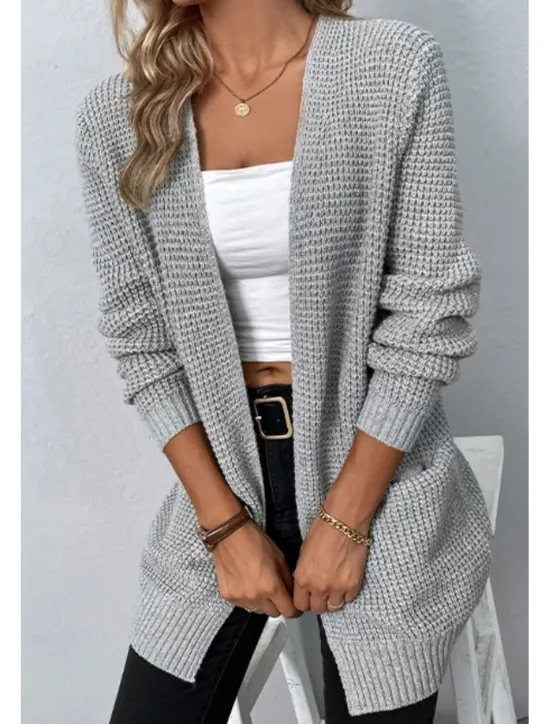Best Women's Cardigan Daily Casual Solid Color Crew Neck Knitted Textured Long Sleeve Long Tops Knit Home Work Daily Black Pink Fall Winter Women Cardigans & Outerwears