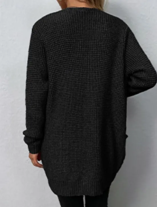 Best Women's Cardigan Daily Casual Solid Color Crew Neck Knitted Textured Long Sleeve Long Tops Knit Home Work Daily Black Pink Fall Winter Women Cardigans & Outerwears