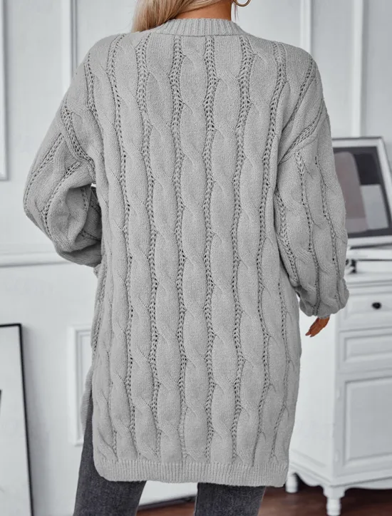 Best Women's Cardigan Daily Casual Solid Color Open Front Knitted Textured Long Sleeve Long Tops Knit Home Work Daily Red Brown Khaki Fall Winter Women Cardigans & Outerwears