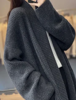 Hot Women's Cardigan Daily Solid Color Open Front Knitted Long Sleeve Long Tops Knit Work Camel Dark Gray Fall Winter Women Cardigans & Outerwears