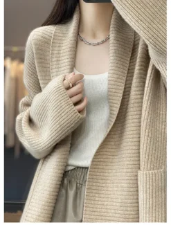 Hot Women's Cardigan Daily Solid Color Open Front Knitted Long Sleeve Long Tops Knit Work Camel Dark Gray Fall Winter Women Cardigans & Outerwears