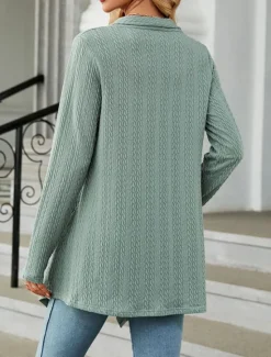 Clearance Women's Cardigan Elegant Casual Solid Color Plain Waffle Open Front Asymmetric Hem Long Sleeve Regular Tops Knit Daily Pink Green Spring Fall Women Jackets