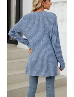Hot Women's Cardigan Elegant Casual Solid Color Ribbed Open Front Pocket Long Sleeve Regular Tops Knit Work Daily Black Army Green Spring Fall Women Cardigans & Outerwears