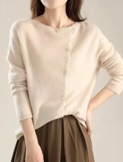 Hot Women's Cardigan Elegant Fashion Daily Solid Color Fuzzy Crew Neck Knitted Long Sleeve Regular Tops Knit Work Pink Beige Fall Winter Women Cardigans & Outerwears