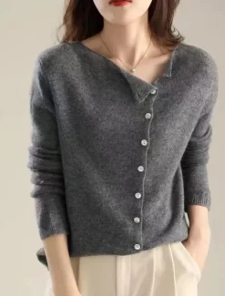 Hot Women's Cardigan Elegant Fashion Daily Solid Color Fuzzy Crew Neck Knitted Long Sleeve Regular Tops Knit Work Pink Beige Fall Winter Women Cardigans & Outerwears