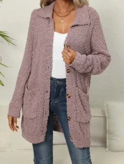 Online Women's Cardigan Elegant Fashion Daily Solid Color Open Front Knitted Textured Long Sleeve Long Tops Knit Work Green Fall Winter Women Cardigans & Outerwears