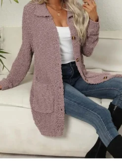 Online Women's Cardigan Elegant Fashion Daily Solid Color Open Front Knitted Textured Long Sleeve Long Tops Knit Work Green Fall Winter Women Cardigans & Outerwears