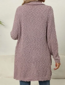 Online Women's Cardigan Elegant Fashion Daily Solid Color Open Front Knitted Textured Long Sleeve Long Tops Knit Work Green Fall Winter Women Cardigans & Outerwears