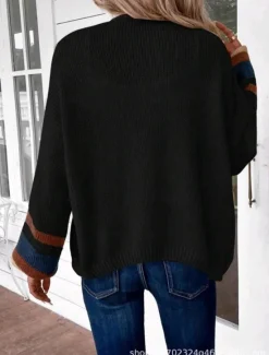 Outlet Women's Cardigan Elegant Vacation Vintage Open Front Stripe Drop Shoulder Long Sleeve Regular Tops Knit School Home Party Black khaki Fall Winter Women Cardigans & Outerwears