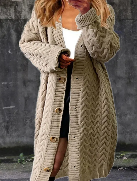 Discount Women's Cardigan Fashion Casual Soft Solid Color Cable V Neck Buttons Knitted Long Sleeve Long Tops Knit Outdoor Daily Going out Black Yellow Fall Winter Women Cardigans & Outerwears