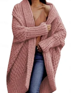 Hot Women's Cardigan Fashion Casual Soft Solid Color Chunky Open Front Knitted Long Sleeve Long Tops Knit Outdoor Daily Going out Pink Camel Fall Winter Women Cardigans & Outerwears