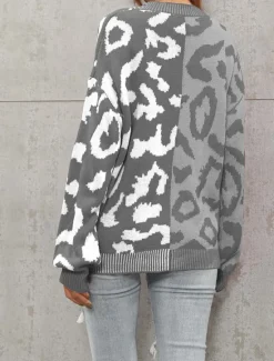 Clearance Women's Cardigan Fashion Daily Casual Leopard Color Block Print Open Front Knitted Long Sleeve Regular Tops Knit Formal Home Red Brown Fall Winter Women Cardigans & Outerwears