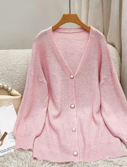 Discount Women's Cardigan Fashion Streetwear Daily Solid Color V Neck Knitted Long Sleeve Long Tops Knit Work White Fall Winter Women Cardigans & Outerwears