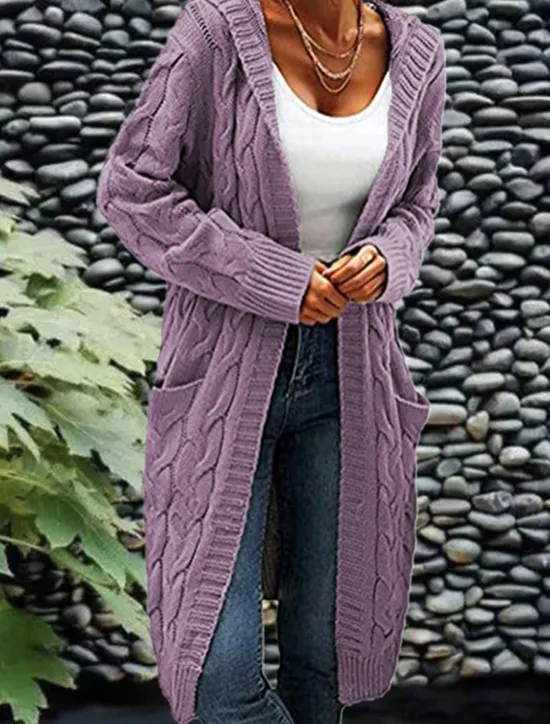 Clearance Women's Cardigan Fashion Streetwear Casual Solid Color Cable Hooded Pocket Knitted Long Sleeve Regular Tops Knit Outdoor Daily Going out Wine Army Green Fall Winter Women Cardigans & Outerwears