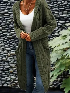 Clearance Women's Cardigan Fashion Streetwear Casual Solid Color Cable Hooded Pocket Knitted Long Sleeve Regular Tops Knit Outdoor Daily Going out Wine Army Green Fall Winter Women Cardigans & Outerwears
