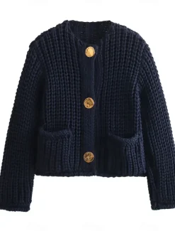 New Women's Cardigan Fashion Streetwear Daily Solid Color Chunky Crew Neck Knitted Long Sleeve Cropped Knit Work Going out White Red Fall Winter Women Cardigans & Outerwears