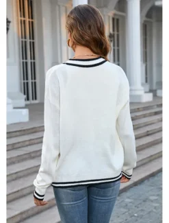 Online Women's Cardigan Fashion Streetwear Daily Color Block Open Front Knitted Long Sleeve Long Tops Knit Work White Navy Blue Fall Winter Women Cardigans & Outerwears