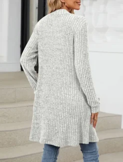 Online Women's Cardigan Open Front Knit Pocket Spring Fall Regular Daily Daily Long Sleeve Solid Color Women Cardigans & Outerwears