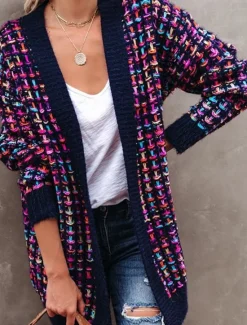 Sale Women's Cardigan Stylish Color Gradient Crochet Open Front Knitted Long Sleeve Long Tops Knit Daily Blue Purple Fall Winter Women Cardigans & Outerwears