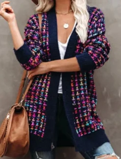 Sale Women's Cardigan Stylish Color Gradient Crochet Open Front Knitted Long Sleeve Long Tops Knit Daily Blue Purple Fall Winter Women Cardigans & Outerwears