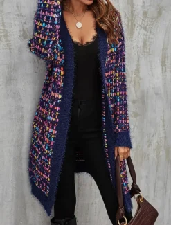 Sale Women's Cardigan Stylish Color Gradient Crochet Open Front Knitted Long Sleeve Long Tops Knit Daily Blue Purple Fall Winter Women Cardigans & Outerwears