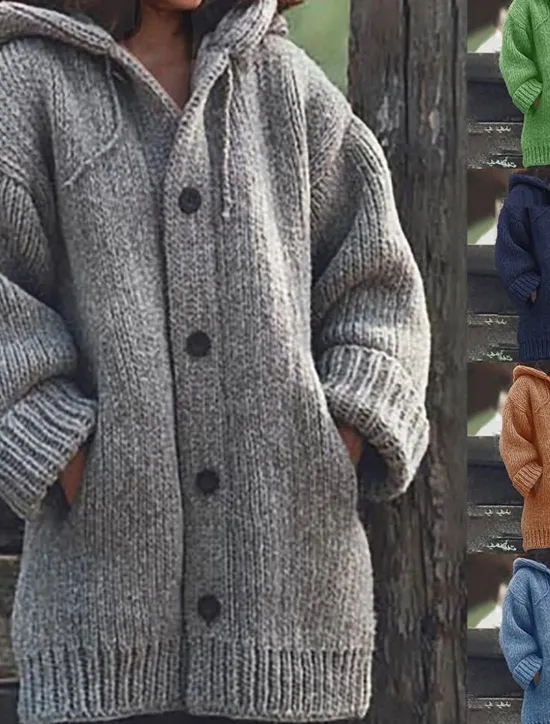 New Women's Cardigan Sweater Basic Casual Soft Solid Color Maillard Chunky Open Front Buttons Knitted Long Sleeve Long Tops Knit Daily Weekend Black Gray Fall Winter Women Cardigans & Outerwears