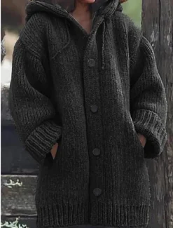 New Women's Cardigan Sweater Basic Casual Soft Solid Color Maillard Chunky Open Front Buttons Knitted Long Sleeve Long Tops Knit Daily Weekend Black Gray Fall Winter Women Cardigans & Outerwears