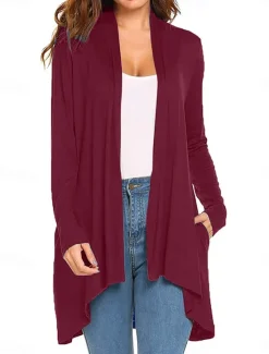 Best Women's Cardigan Sweater Cardigan Stylish Casual Soft Solid Color Ribbed Open Front Pocket Long Sleeve Long Tops Knit Outdoor Daily Weekend Black White Summer Fall Women Cardigans & Outerwears