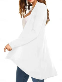 Best Women's Cardigan Sweater Cardigan Stylish Casual Soft Solid Color Ribbed Open Front Pocket Long Sleeve Long Tops Knit Outdoor Daily Weekend Black White Summer Fall Women Cardigans & Outerwears