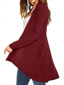 Best Women's Cardigan Sweater Cardigan Stylish Casual Soft Solid Color Ribbed Open Front Pocket Long Sleeve Long Tops Knit Outdoor Daily Weekend Black White Summer Fall Women Cardigans & Outerwears