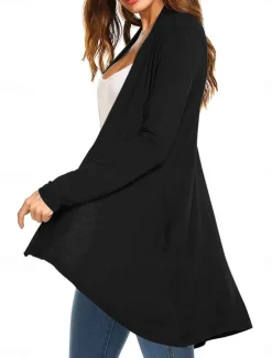 Best Women's Cardigan Sweater Cardigan Stylish Casual Soft Solid Color Ribbed Open Front Pocket Long Sleeve Long Tops Knit Outdoor Daily Weekend Black White Summer Fall Women Cardigans & Outerwears
