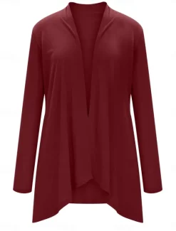 Best Women's Cardigan Sweater Cardigan Stylish Casual Soft Solid Color Ribbed Open Front Pocket Long Sleeve Long Tops Knit Outdoor Daily Weekend Black White Summer Fall Women Cardigans & Outerwears