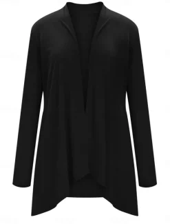 Best Women's Cardigan Sweater Cardigan Stylish Casual Soft Solid Color Ribbed Open Front Pocket Long Sleeve Long Tops Knit Outdoor Daily Weekend Black White Summer Fall Women Cardigans & Outerwears