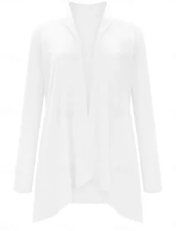 Best Women's Cardigan Sweater Cardigan Stylish Casual Soft Solid Color Ribbed Open Front Pocket Long Sleeve Long Tops Knit Outdoor Daily Weekend Black White Summer Fall Women Cardigans & Outerwears